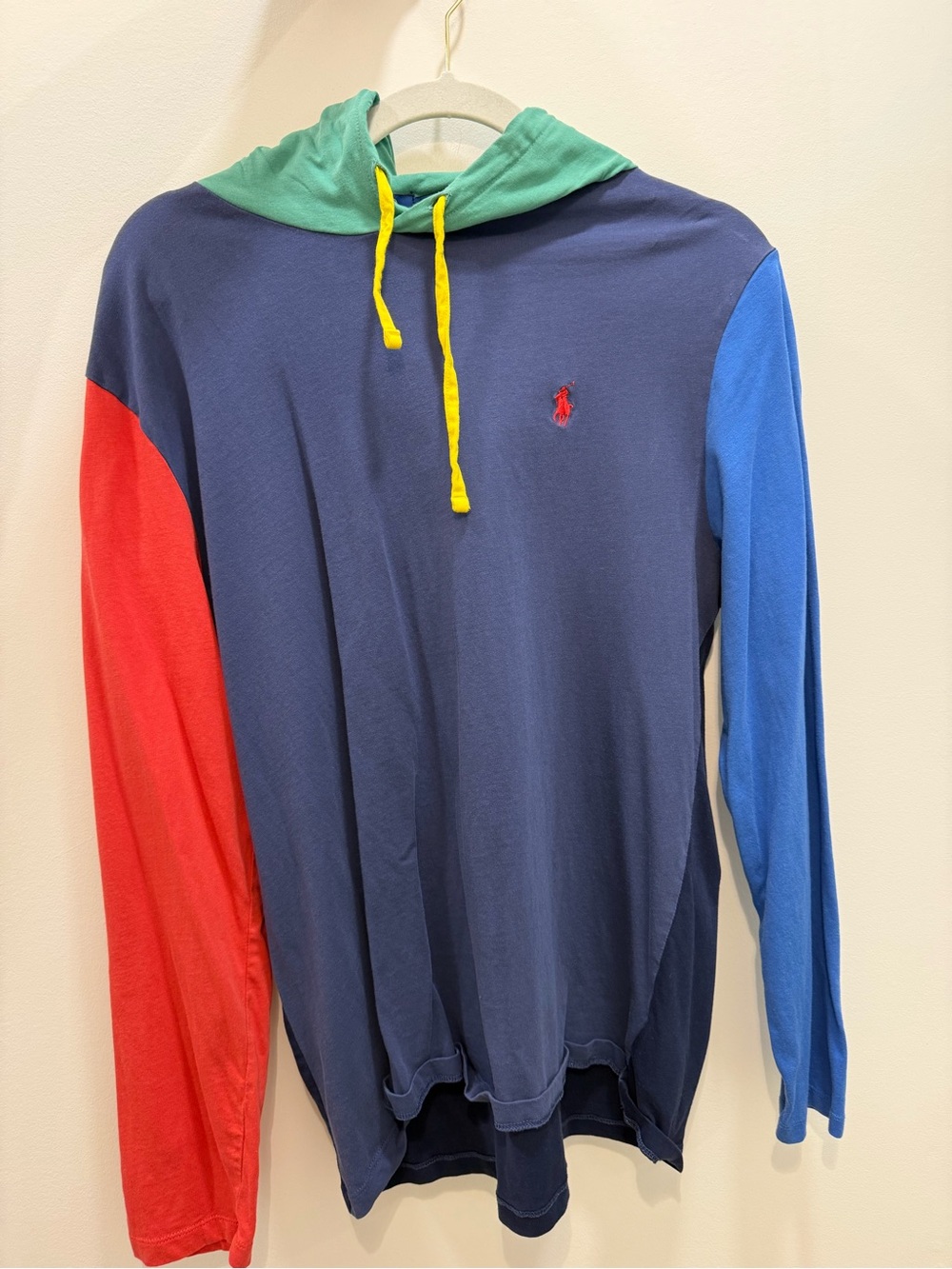 Polo by Ralph Lauren Navy Colorblock Hooded Long-Sleeve Shirt (Large)